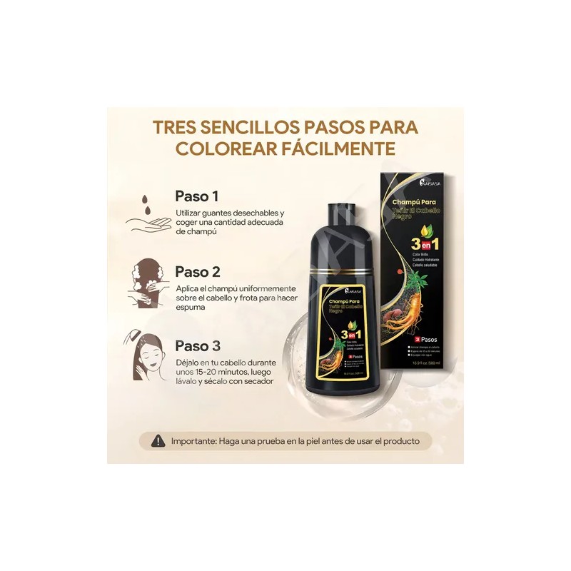 Kaisasa Shampoo Con Tinte Cubre Canas Natural Jengibre 500ml-Negro