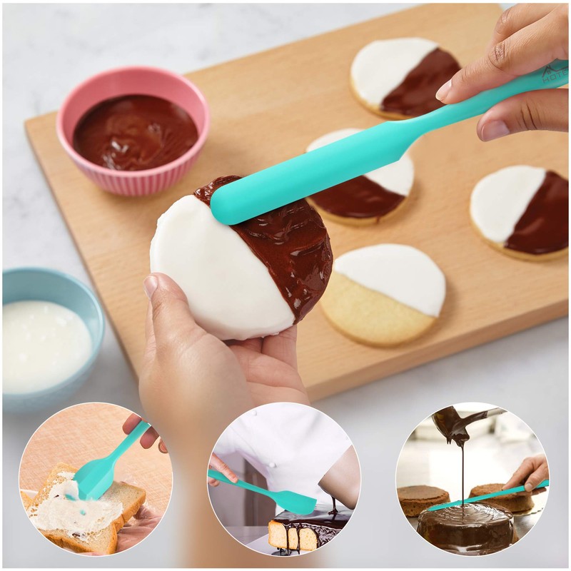 HOTEC 600℉ Heat Resistant BPA-Free Silicone Rubber Spatula Set,Kitchen Cooking