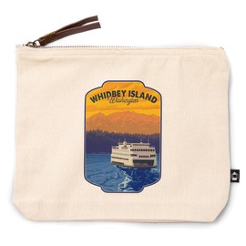 Lantern Press Whidbey Island, Washington, Ferry and Mountains, 100% Cotton Zipper Pouch, Travel Accessory, Go Bag