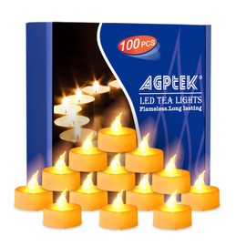 AGPtEK Tea Lights,100 Pack Flameless LED Candles Battery Operated Tealight Candles No Flicker Long Lasting Tealight for Wedding Holiday Party Home Decoration(Amber Yellow)