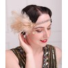 Aimimier 1920s Flapper Feather Headband Champagne Feather Headpiece with Rhinestone