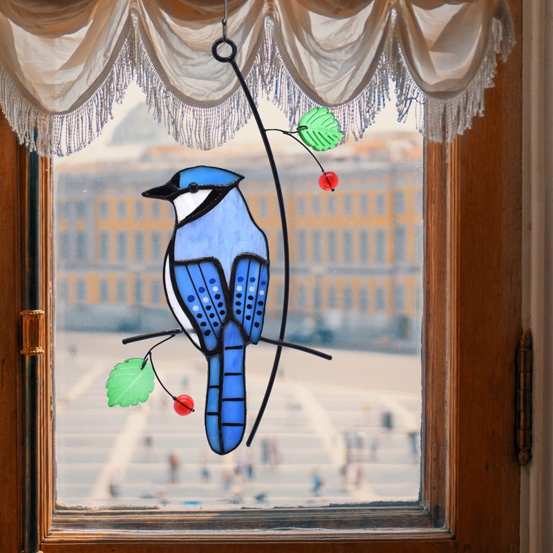 Cute Birds Suncatcher Bird Stained Glass Window Hangings for Window