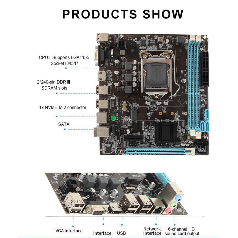 H61 Mining Mainboard LGA 1155 Support NVME M.2 WiFi VGA