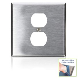 Leviton 84039-40 2-Gang Type 302 Stainless Steel 1-Duplex, Centered Opening Wallplate, Stainless Steel