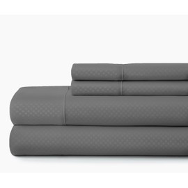 ienjoy Home 4 Piece Sheet Set Embossed Checkered Pattern Queen Gray