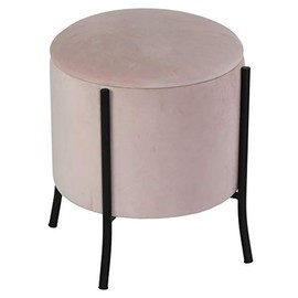 Cortesi Home Seattle Round Storage Ottoman with Metal Legs, 19.5" H, Pink