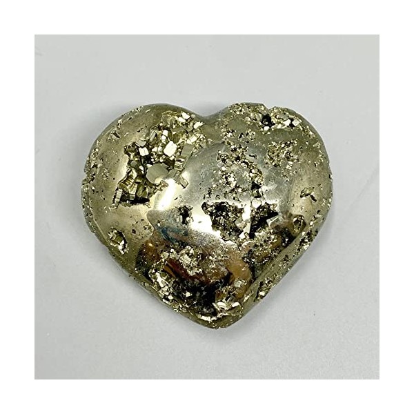 Pachamama Essentials Polished Pyrite Heart Shaped Stone from Peru - Fools Gold - Piedra Pirita - Warm Radiating Energy/Protective Stone/Crystal for Abundance (Large)