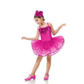 Enchanta Olivia Little Girls Sequin Leotard Dress Costumes with Sparkly Strap. Ballet Leotards Tutu Dress Ballerina Outfit Dance Costume for Kids Fuchsia