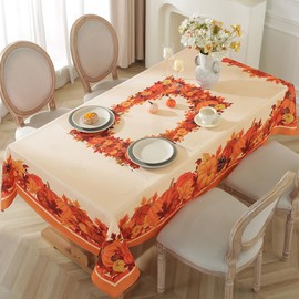 SASTYBALE Pumpkin Tablecloth 52 x 52 Inch Square Fall Tablecloths with Maple Leaves Pattern, Spillproof Wrinkle Resistant Durable Polyester Table Cover for Thanksgiving, Harvest, Holiday