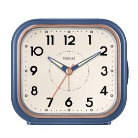 Tinload 4.5" Vintage Retro Analog Alarm Clock, Super Silent Non Ticking Clock with Manual Light, Snooze, Battery Operated, Simply Design, for Living Room, Bedroom, Bedside, Desk(Blue)