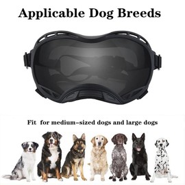 Soft Dog Goggles Large Breed Anti-UV Dog Sunglasses,Large Dog Sunglasses for Medium-Large Dogs Dustproof Windproof Snowproof Sking Dog Eye Protection (Black Frame & Gray Lens/Small)