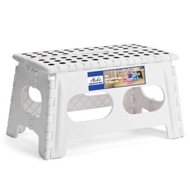 ACSTEP Folding Step Stool 9 Inch,15-Inch Extra Wide Heavy Duty Stepping Stool More Safe and Comfortable Non Slip Foldable Step Stool for Kids and Adults White