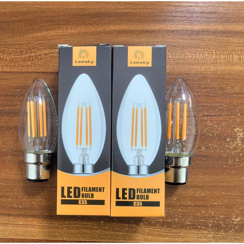 Lamsky 4-Pack 6W B22 Bayonet LED Filament Candle Light Bulb,2700K