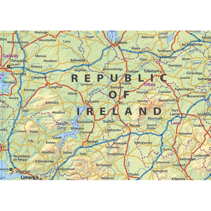 Detailed Physical Ireland Poster Map - 23.3 x 16.5 Inches
