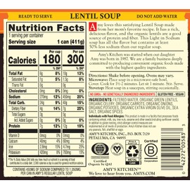 Amy's Soup, Vegan, Gluten Free, Organic Lentil, Light in Sodium, 14.5 Ounce (Pack of 6)