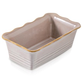 HVH Ceramic Loaf Pan for Baking Bread, Rectangular Baking Bread Loaf Pan, 9 x 5 inch Bread Pan, Bread Baking Pan for Cooking, Wave Series, Farmhouse Style (Sand Color)
