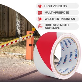 ADHES PVC Safety Tape,50mm x 16m,High Visibility Red White Hazard Tape for Outdoor Construction Warning,Self Adhesive Warning Tape for Steps