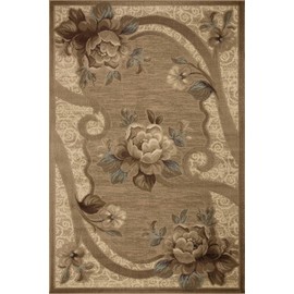 Superior Indoor Area Rug, Jute Backing, Plush Modern Farmhouse Rug for Entryway, Living Room, Kitchen Floors, Bedroom, Office Floor Cover, Soft Floral Scroll Rugs, Rinceau Collection, 7' x 9', Taupe