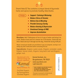 Shanti Vata EZ Herbal Tea, Organic, USDA Certified Organic, Net Wt. 8 oz (227g), Loose Tea