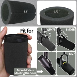 RhymKawa Microphone Cover and Retaining Ring for Shure SM7B, SM7A, SM7dB, MV7 Mic Pop Filter Windscreen Rerplacement - 2 Pack