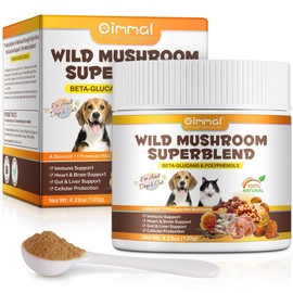 Mushroom Supplement Powder for Dogs & Cats, 11 Mushroom Powder Blend Natural Dog Digestive & Immune Support Chaga, Reishi, Lion's Mane, Turkey Tail, Bacon Flavor 120g.
