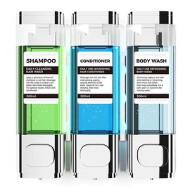 Aeakey-Home-3-Chamber Wall MountedConditioner Dispenser,300ML Each Shower Soap Dispenser,Easy Refill,No Drip,Ideal for Shampoo,Conditioner,Body Wash for Bathroom Kitchen Hotel Electroplated Silver Three-Chamber Dispenser Magnetic Wall-Mounted Mouthwash L