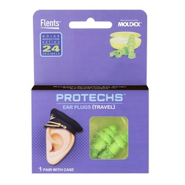 Flents Protechs Reusable Ear Plugs For Travel, Switch Filter Allows For Open And Close Mode, Reduces Pressure, 1 Pair With Case, Easy Use Soft Foam Comfort Fit, NRR 24, Green, Made In The USA