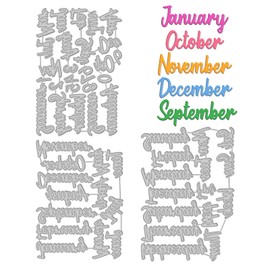 ORIGACH 55 Pcs Calendar Words Number Metal Cutting Dies for Card Making, Month Week and Season Metal Cut Dies, Number 0-9 Embossing Die Stencils for Scrapbooking DIY Album Crafts Supplies
