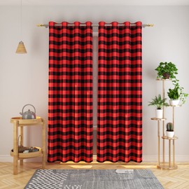 NATUS WEAVER Buffalo Check Curtains 84 inch Length Kitchen Living Room Bedroom Red and Black Gingham Plaid Window Curtain Panels Basement Drapes 2 Panels Grommet Top Window Treatment Set