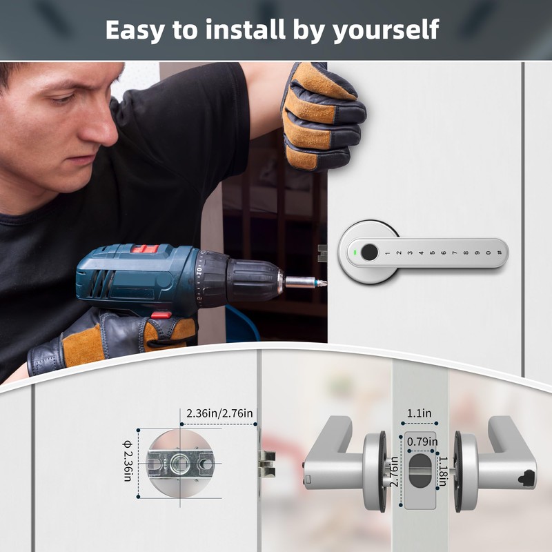 KENRONE Smart Door Lock, Door Handle with APP Unlock, Biometric