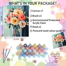 Flowers Paint by Numbers Kit for Adults- Floral Adult Paint by Number Kits, Acrylic Paint by Numbers Kit for Adults as a Home Wall Decoration Gift 16x20 Inch