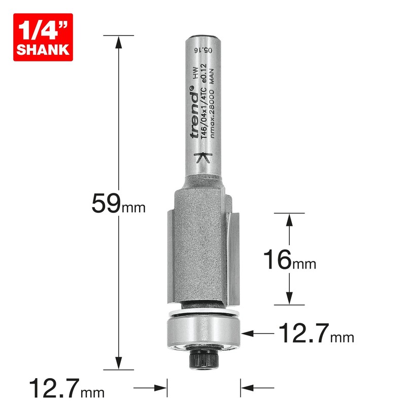 Trend Professional Trimming Cutter, 12.7mm Diameter x 16mm Cut, 1/4
