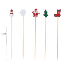 ENLACE Christmas Cocktail Sticks, Pack of 100 Skewers, Finger Food, Christmas, Wooden Skewers, Cocktail Party Decoration, Christmas Wooden Toothpicks, Snowman Cocktail Sticks, Christmas Fruit Skewers
