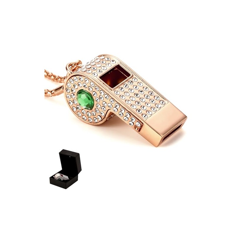 QUJIFETU Whistle,Rhinestone Sports Whistle with Keychain for Coach/Referee/Training/Lifeguard/Teachers,Includes Gift Packaging(Gold-Green)