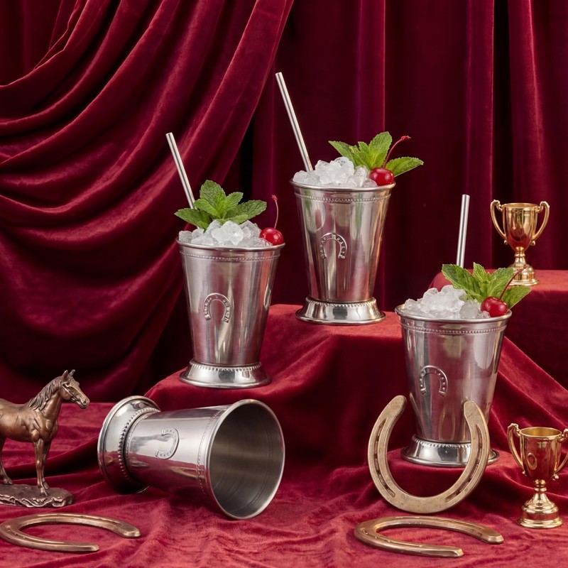 Gandeer 4 Pack Derby Mint Julep Cups with Straws 3D