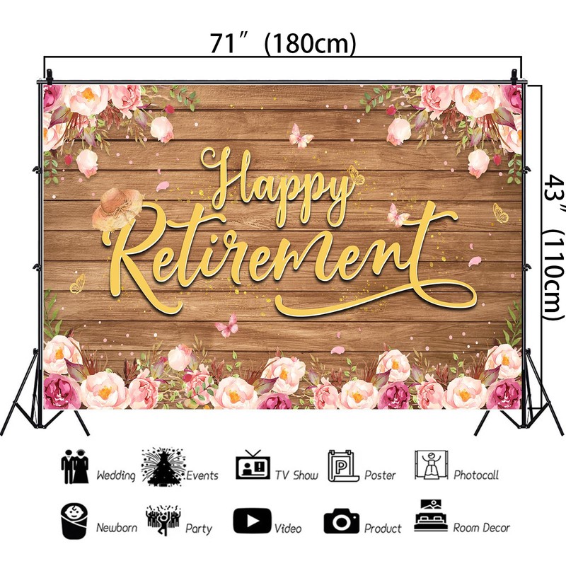 Rustic Floral Retirement Banner Party Decorations For Women 5.9x3.6ft