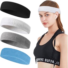 Bandas para Cabello Deportivas, 4 Pack Diademas Deportivas para La Cabeza Hombres y Mujeres Cabeza de Elástica Banda para Sudor y Deportes para Correr, Yoga, Ciclismo, Cardio, Ejercicio de Gimnasio