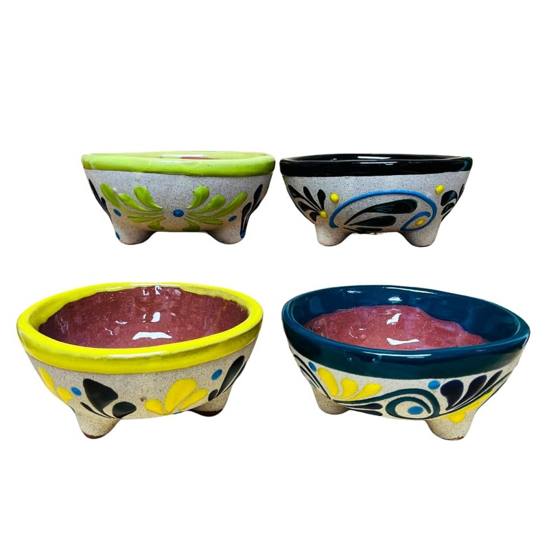 Set of 4 Multicolor Medium Molcajete Barro - Mexican Kitchen