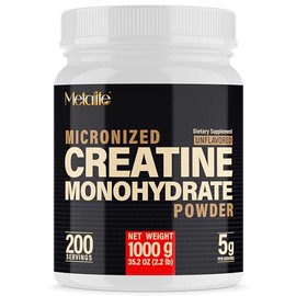 Polvo de Monohidrato de Creatina 100% Puro, Fabricado en Canadá, 1000 g (200 Porciones) Polvo Micronizado, Crecimiento Muscular, Sin Sabor, Ideal para