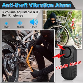 USUPERINK Motorbike Anti-Theft Alarm with Remote Control, Bike Alarm, Motorcycle Alarm, Bicycle Alarms with Remote, Bike Accessories Bicycle Security IP65 Waterproof, 113dB Super Loud, 5Pack