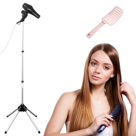 Shouken Adjustable Hands-Free Hair Dryer Stand Holder 360 Degree Rotation,Blow Dryer Holder Countertop With Non-Slip Tripod and Universal Clip