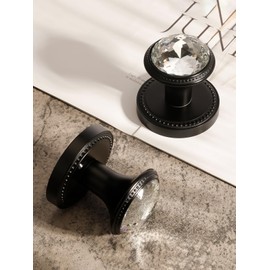 SORWDUERM 1 Pack Black Door Knobs Crystal Door Knob Passage Door Knob for Hall and Closet Glass Matte Black Zinc Alloy