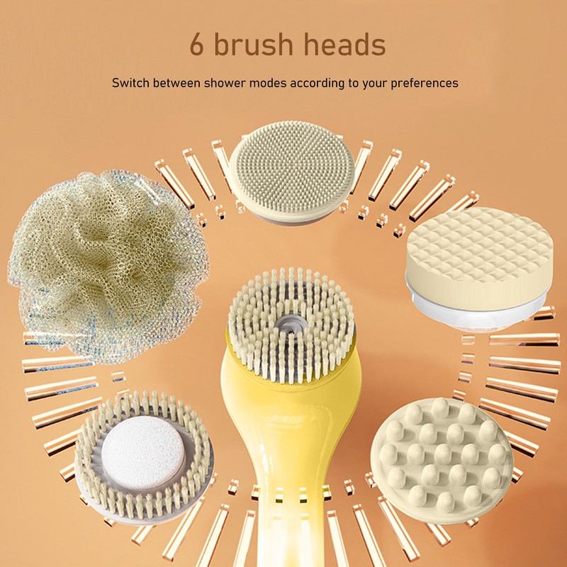 Electric Bath Brush Exfoliating Multifunctional with 6 Attachments Auto Rotation