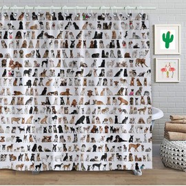 Animals Funny Dog Family Shower Curtain Lovely Puppy Pets Bath Curtain Polyester Fabric Waterproof Cute Bathroom Decor with Hooks 72" x 72"
