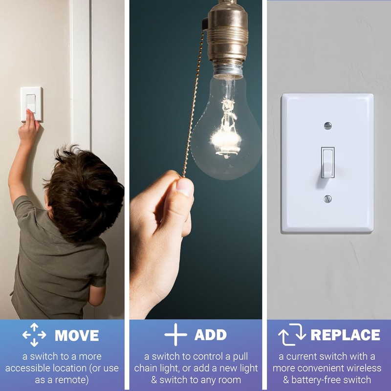 RunLessWire Self-Powered Wireless Light Switch & Receiver Kit, No Wires,