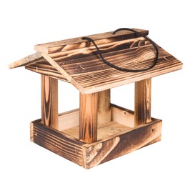 Ecodeco Weatherproof Bird House for Hanging Wood Charred | Bird Feeder for Hanging | Compact Feeder 23 x 22 x 18 cm | Bird House with Hanging Cord for Balcony or Garden