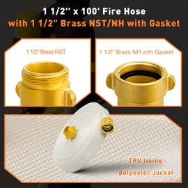 1.5 Inch Fire Hose, 1 1/2 Fire Hose 100 Ft with NST/NH Couplings, Fire Water Hose Used For Fire Fighting