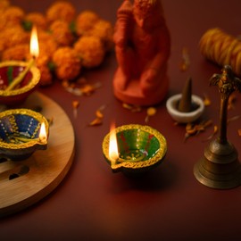 [Pack of 12] Premium Diyas with 1 Pc Diwali Toran, Clay Diya with Hanging & Cotton Wicks, Diwali Decorations For Home, Diwali Decor, Diwali Diya, Diwali Gifts, Diyas For Diwali, Diyas for Pooja