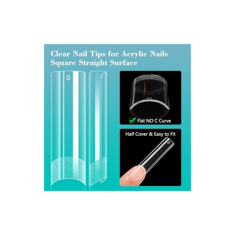 Flat No C Curve Clear Nail Tips for Acrylic Nails