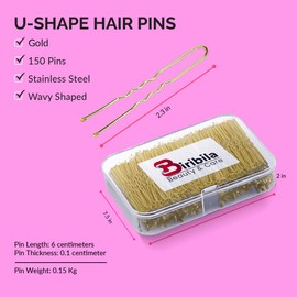 Biribila Biribila 150 Gold U-Shaped Hair Pins for Buns C 6 CM Long Bun Pins for Women Hair Styling - Perfect Hair Clips & Hair Grips for All Hair Types
